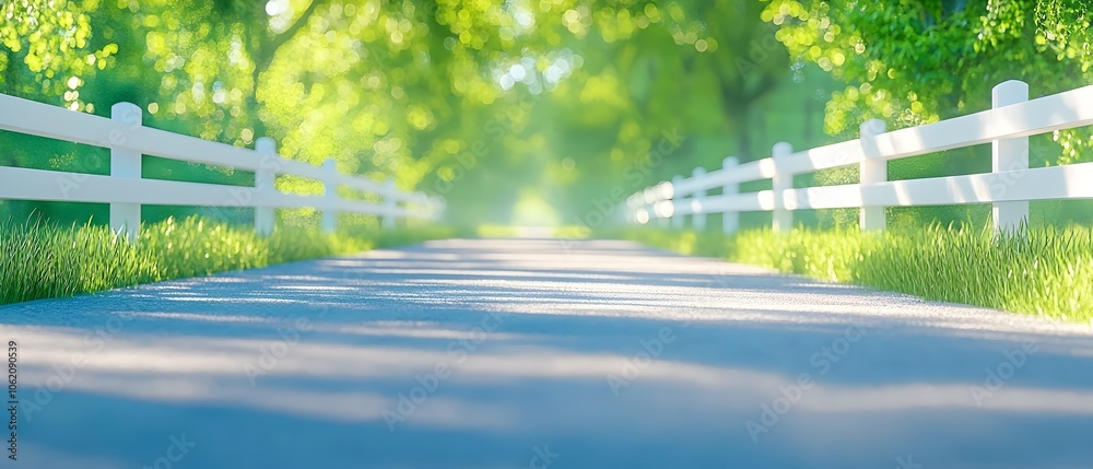 Fototapeta premium A road with a white fence on both sides
