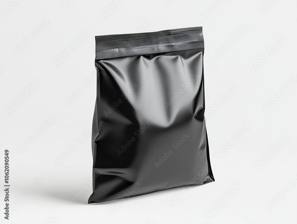 Blank black ziplock bag mockup with slightly curved edges for a realistic 3D look, curved black ziplock bag