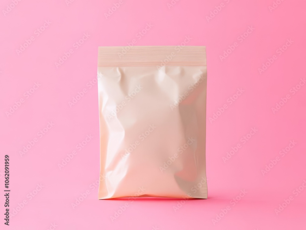 Flat lay of blank solid-color ziplock bag, in a bright neutral color, lying flat in 3D, flat solid ziplock bag mockup Flat lay of blank solid-color ziplock bag, in a bright neutral color, lying flat in 3D, flat solid ziplock bag mockup