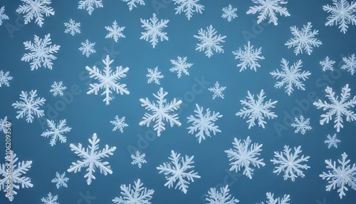 A seamless winter pattern featuring intricate snowflakes on a blue background perfect for holiday decorations