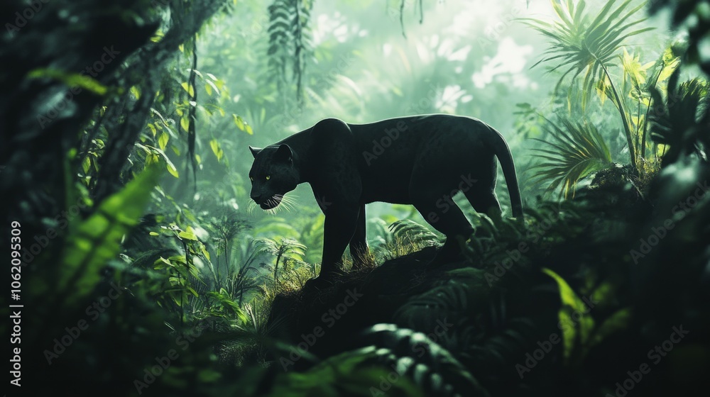 Black panther in the lush green forest Black panther in the lush green forest