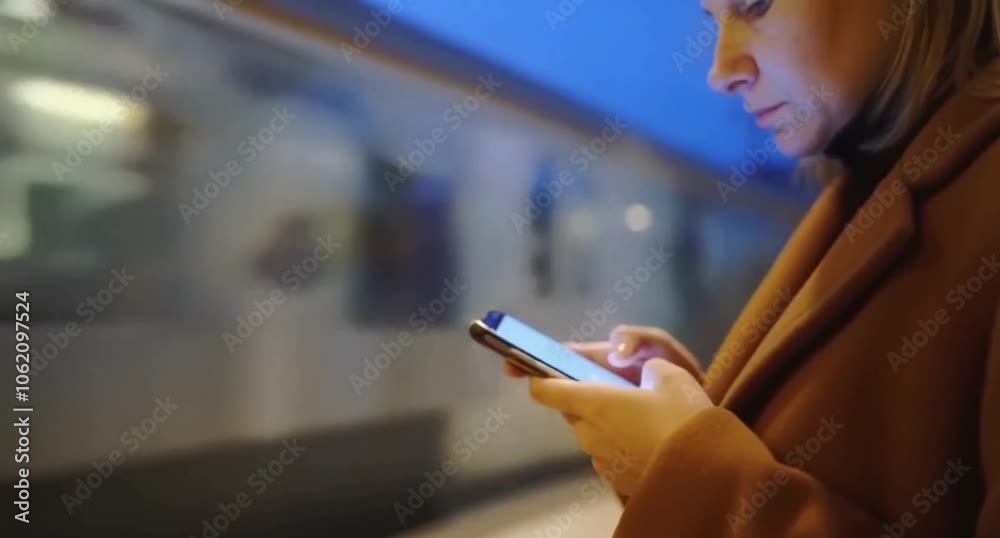 Woman on phone with train passing by