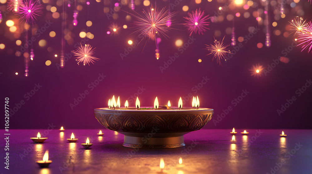 Banner design for diwali festival and podium,Diwali light decoration candle with fireworks,Stage,Product display Showcase design sparkle background,Deepavali,Dipavali,3D podium illustration. Banner design for diwali festival and podium,Diwali light decoration candle with fireworks,Stage,Product display Showcase design sparkle background,Deepavali,Dipavali,3D podium illustration.
