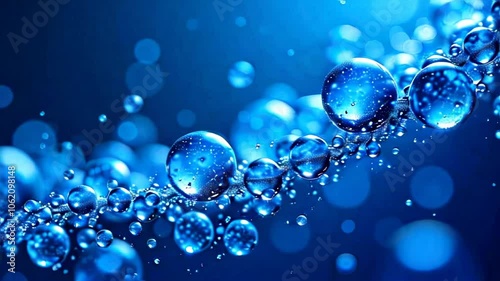 Serum or water drops connection. Texture of organic oil bubbles on bright background. Concept of skin moisturizing. Oil and water bubbles macro photography.