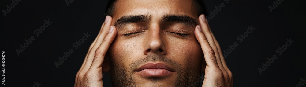 Closeup of a person massaging their temples, trying to ease dizziness and tension, Massaging temples for dizziness relief, Comforting and relatable Closeup of a person massaging their temples, trying to ease dizziness and tension, Massaging temples for dizziness relief, Comforting and relatable