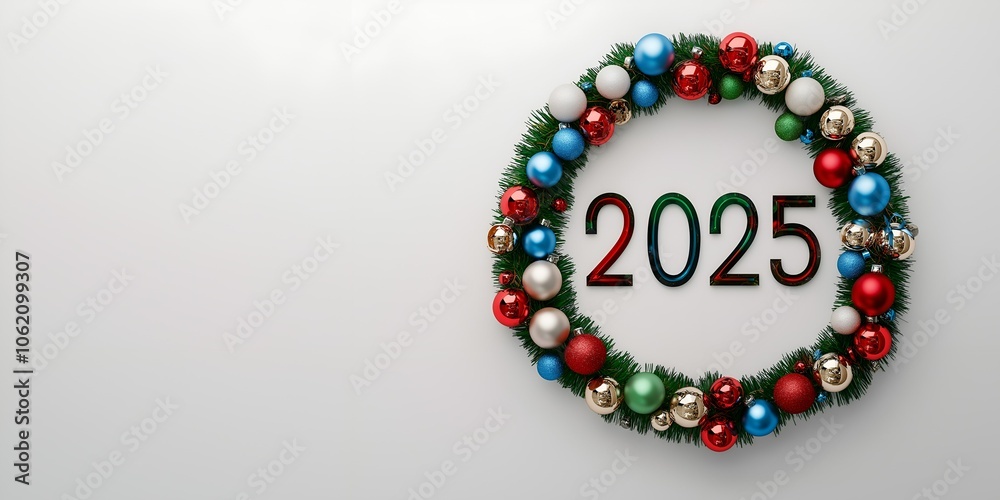 New Year 2025. Number of coming year in festive decoration with copy space New Year 2025. Number of coming year in festive decoration with copy space