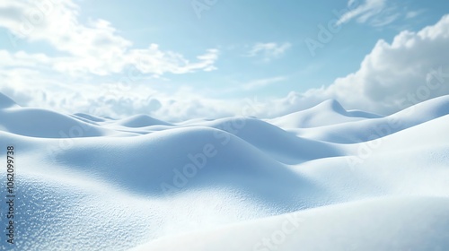 A soft, blurred snow-covered landscape with a clear, open sky for text