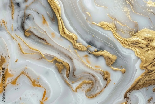 Abstract Swirls of Gold and White with Speckled Texture