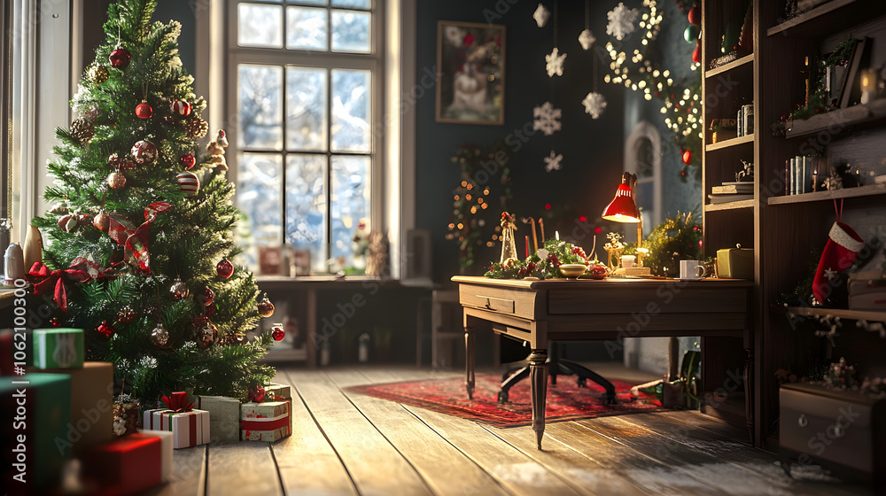 christmas time and desk of free space for your decoration.