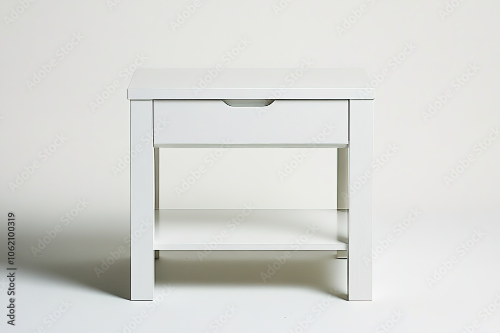 Minimalist white nightstand with drawer on a plain background Minimalist white nightstand with drawer on a plain background