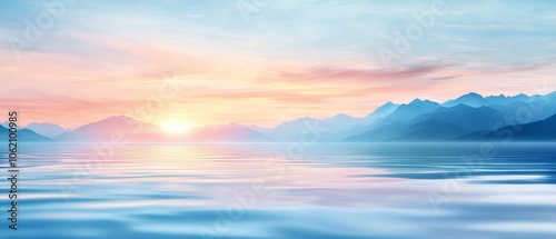 sun over mountain range, body of water, distant mountains