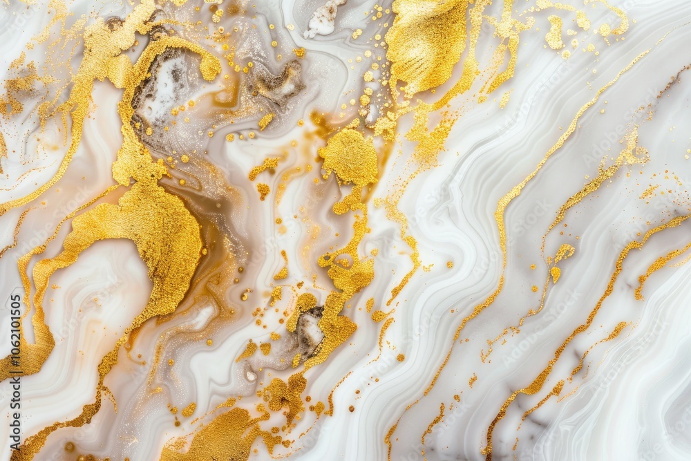 Abstract Swirling Gold and White Marble Texture
