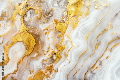 Abstract Swirling Gold and White Marble Texture