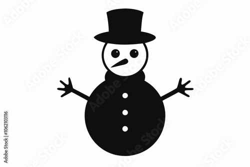 
Christmas snowman silhouette, Christmas black snowman icon vector
