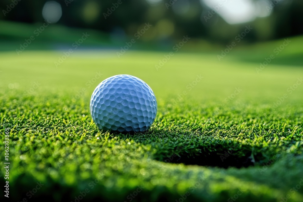 Obraz premium Golf Ball in Mid-Air Over Green Fairway