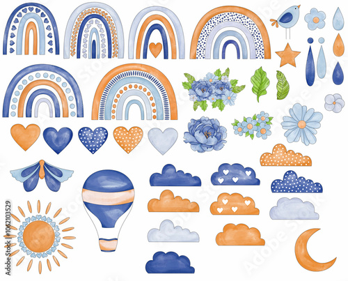 set of rainbow blue boho