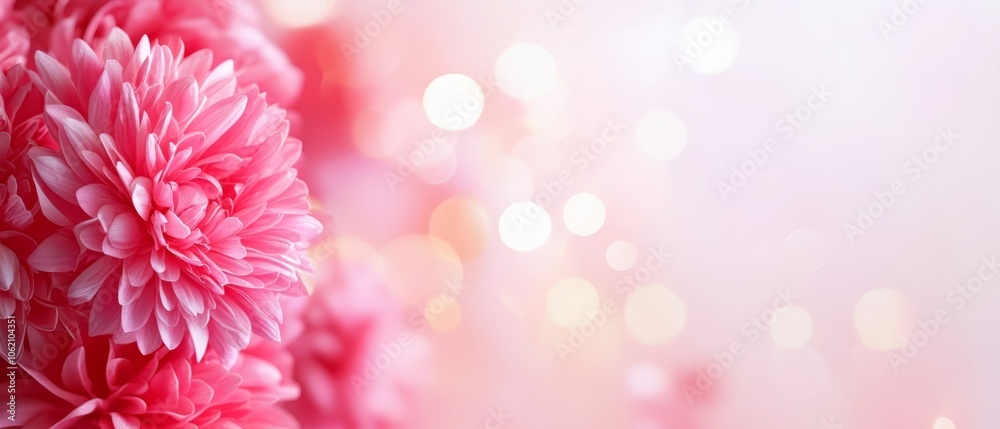 A pink flower with bokeh of light originating from its center, against a blurred background A pink flower with bokeh of light originating from its center, against a blurred background