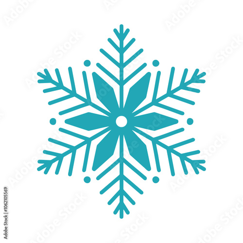 Beautiful snowflake, detailed hand drawn flat vector illustration. Graphic outline doodle drawing. Christmas and New Year symbol. Unique snowflake silhouette icon for frosty winter designs and decor