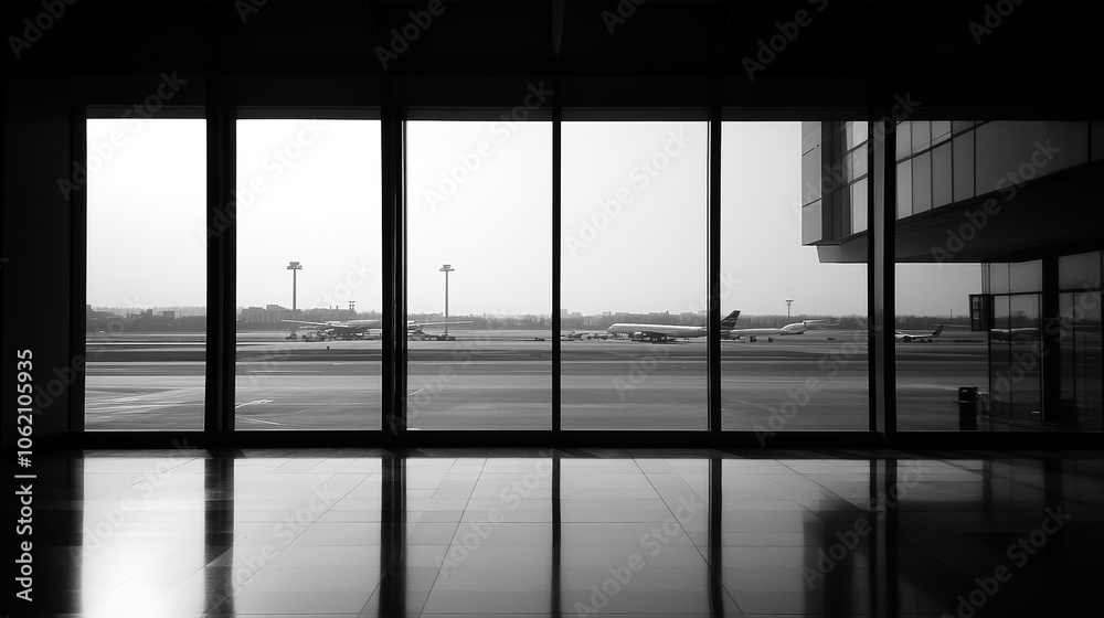 Large window see airplane airport architecture building. Large window see airplane airport architecture building.