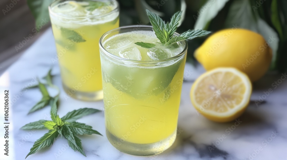 A refreshing CBD-infused lemonade sweetened with agave and a touch of mint, offering a delicious way to stay hydrated and calm during hot summer days A refreshing CBD-infused lemonade sweetened with agave and a touch of mint, offering a delicious way to stay hydrated and calm during hot summer days