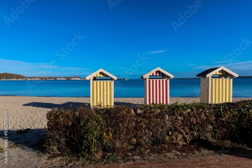 Badehäuschen am Strand von Eckernförde, Ostsee