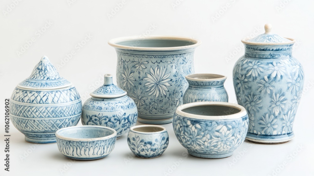 Decorative Blue and White Ceramic Pottery Collection Decorative Blue and White Ceramic Pottery Collection