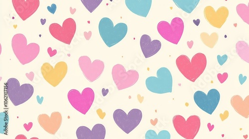 Cute seamless pattern with pastel colors hearts. Watercolor hand draw romantic banner background for Valentine's day, weddings, invitations.