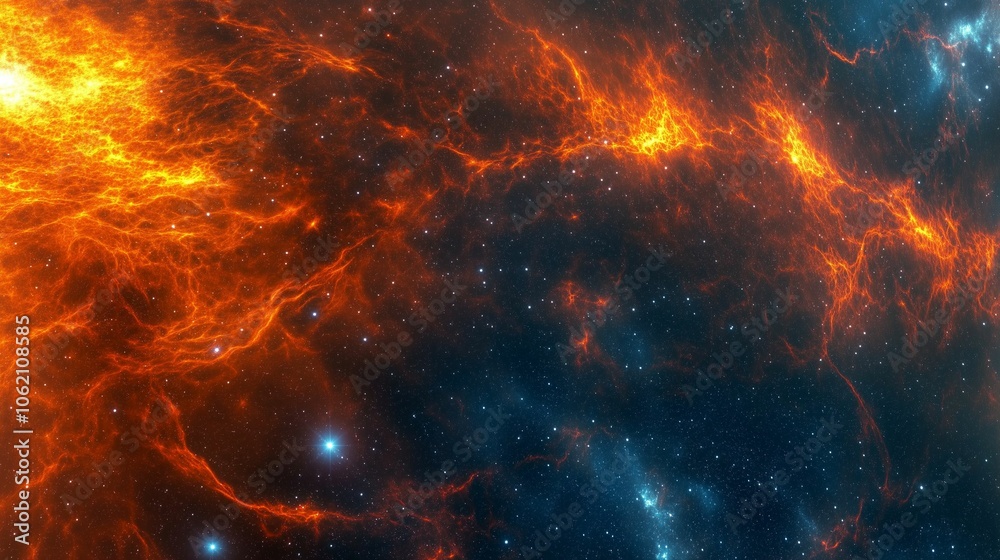 Ethereal Cosmic Nebula in Blazing Orange and Deep Blue Depicting Celestial Formation Ethereal Cosmic Nebula in Blazing Orange and Deep Blue Depicting Celestial Formation
