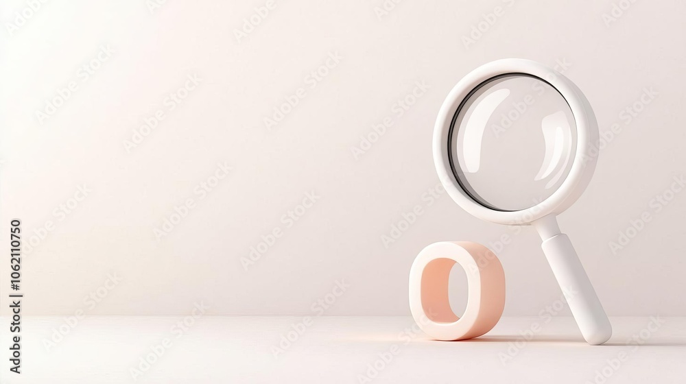 Search bar with hover effect, shadowed magnifying glass icon, minimalist white, 3D illustration