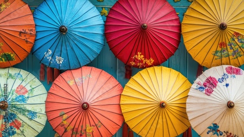 Colorful Umbrellas Displayed in Artistic Arrangement