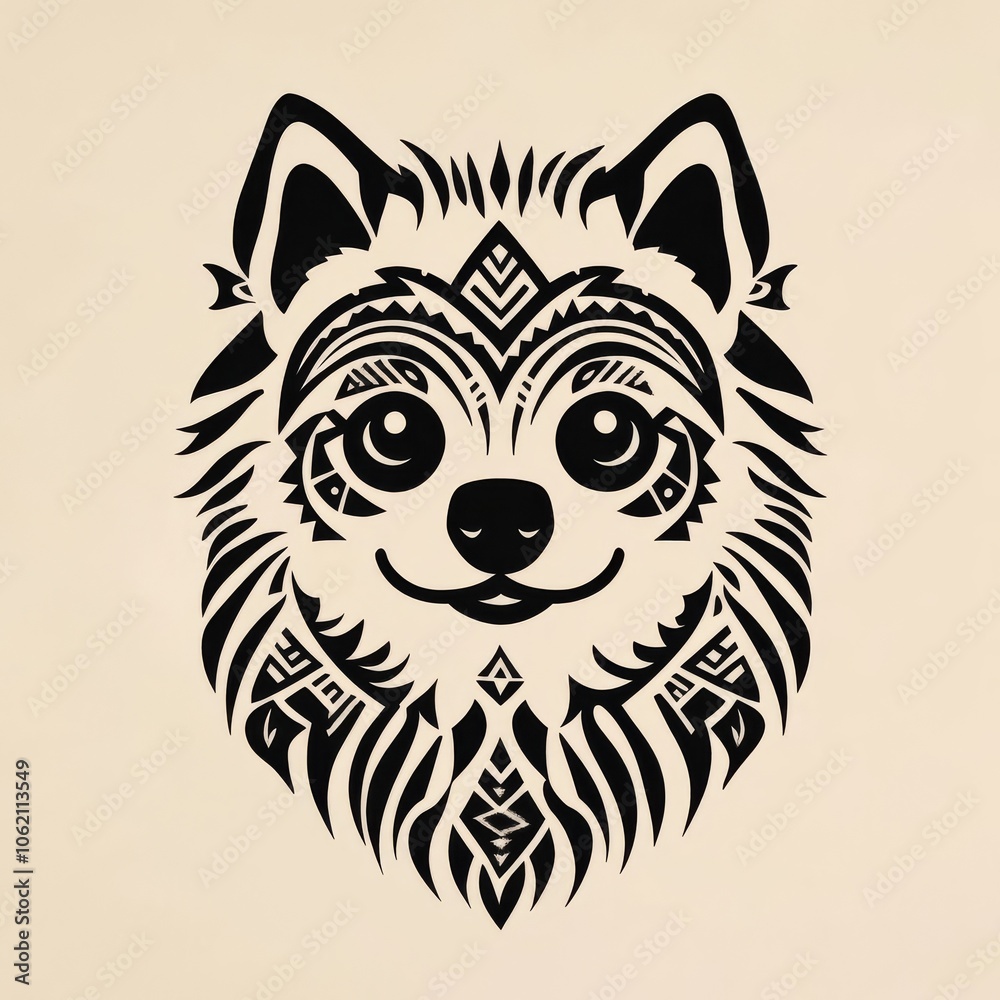 Fototapeta premium Tribal Dog Illustration: Geometric Pattern Design