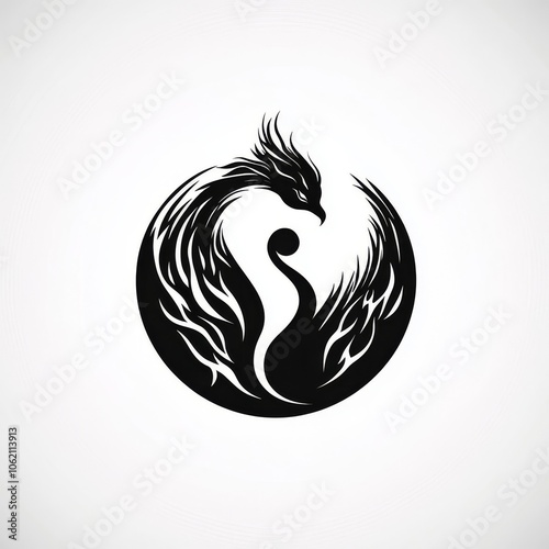 Phoenix Bird Symbol: Black and White Circle Design