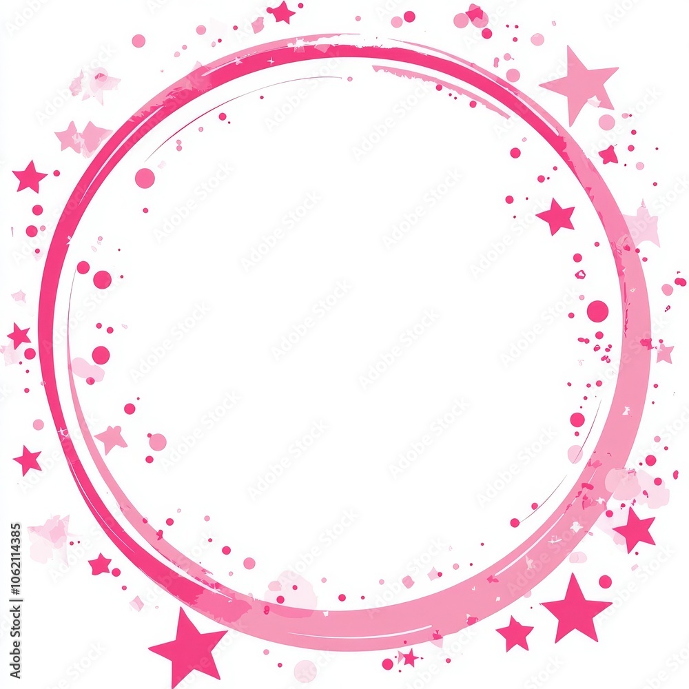 Pink Circle Frame with Stars: Abstract Background Design Template Pink Circle Frame with Stars: Abstract Background Design Template