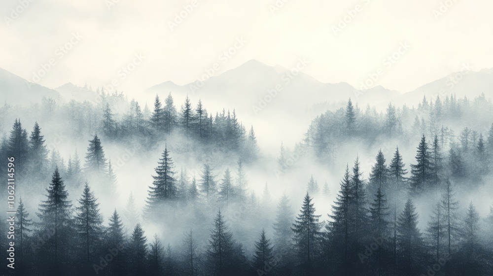 Obraz premium Serene Misty Landscape in Neutral Tones