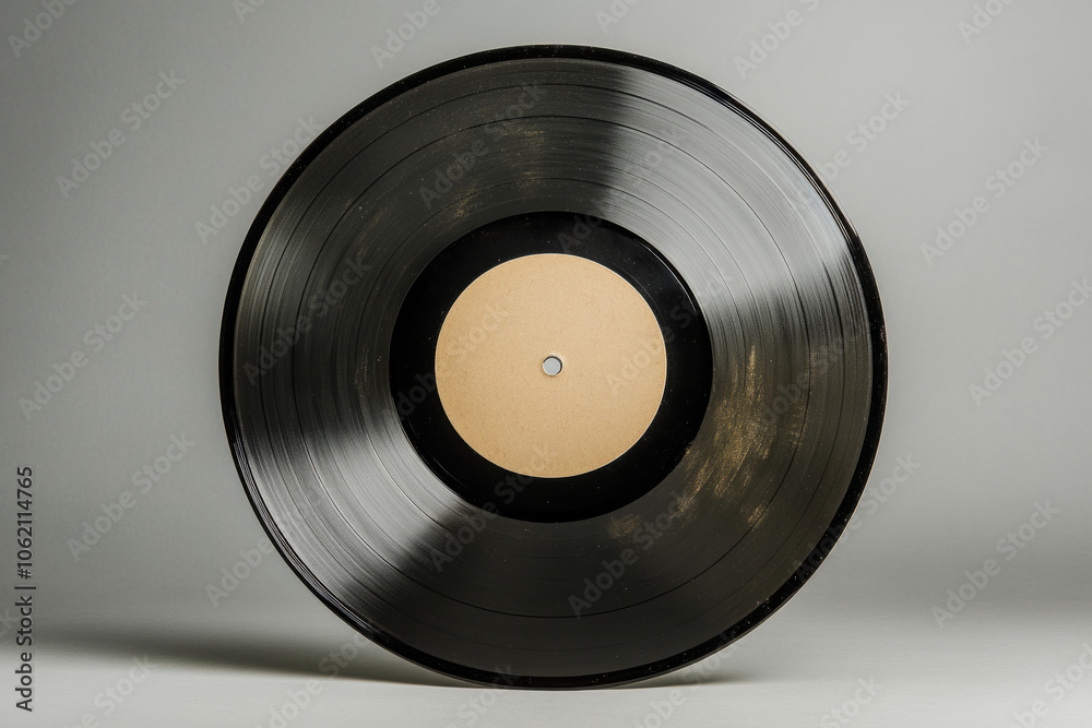 Fototapeta premium A vintage vinyl record displayed against a light background in a studio setting