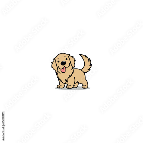 Cute golden retriever dog standing cartoon, vector illustration