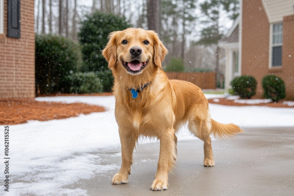 Dog playing in gentle snow flurries, jumping and wagging its tail, capturing the joyful and playful side of winter, symbolizing joy and energy Dog playing in gentle snow flurries, jumping and wagging its tail, capturing the joyful and playful side of winter, symbolizing joy and energy