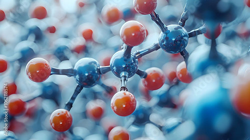 Abstract 3D Render of Molecular Structure with Red and Blue Spheres