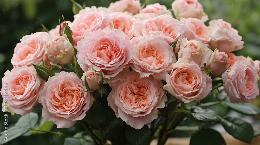 A full bouquet of light pink roses, exuding elegance and charm, paired with soft green accents for a natural and timeless look.
A full bouquet of light pink roses, exuding elegance and charm, paired with soft green accents for a natural and timeless look.
