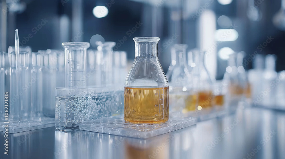 Laboratory Research: Amber Liquid in Glassware Laboratory Research: Amber Liquid in Glassware