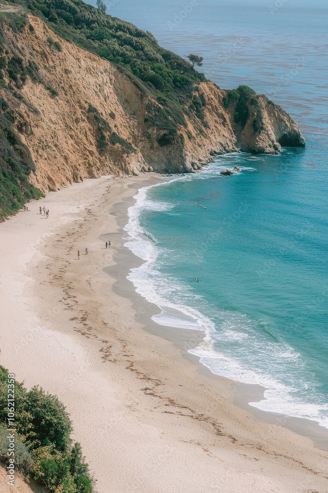Serene Coastal Escape Pristine White Sand Beach and Turquoise Waves, Cliff Overlook, Tranquil Seaside Panorama - Relaxation Getaway Concept (Characters 171) Serene Coastal Escape Pristine White Sand Beach and Turquoise Waves, Cliff Overlook, Tranquil Seaside Panorama - Relaxation Getaway Concept (Characters 171)