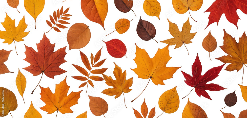 Obraz premium Autumn leaves gently falling, isolated on a transparent background, highlighting the vibrant colors of the season.