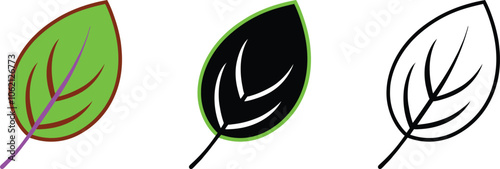 Leaf Variations Green, Black, White Outline