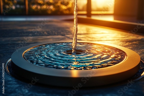 Simple outline of a drain with water flowing down in a spiraling pattern, capturing the elegant and effortless motion of draining water, symbolizing simplicity and flow