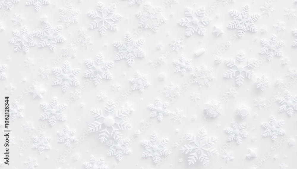 Winter wonderland scene with intricate snowflakes on a pristine white background, each detailed and unique, evoking a sense of festive magic. Winter wonderland scene with intricate snowflakes on a pristine white background, each detailed and unique, evoking a sense of festive magic.