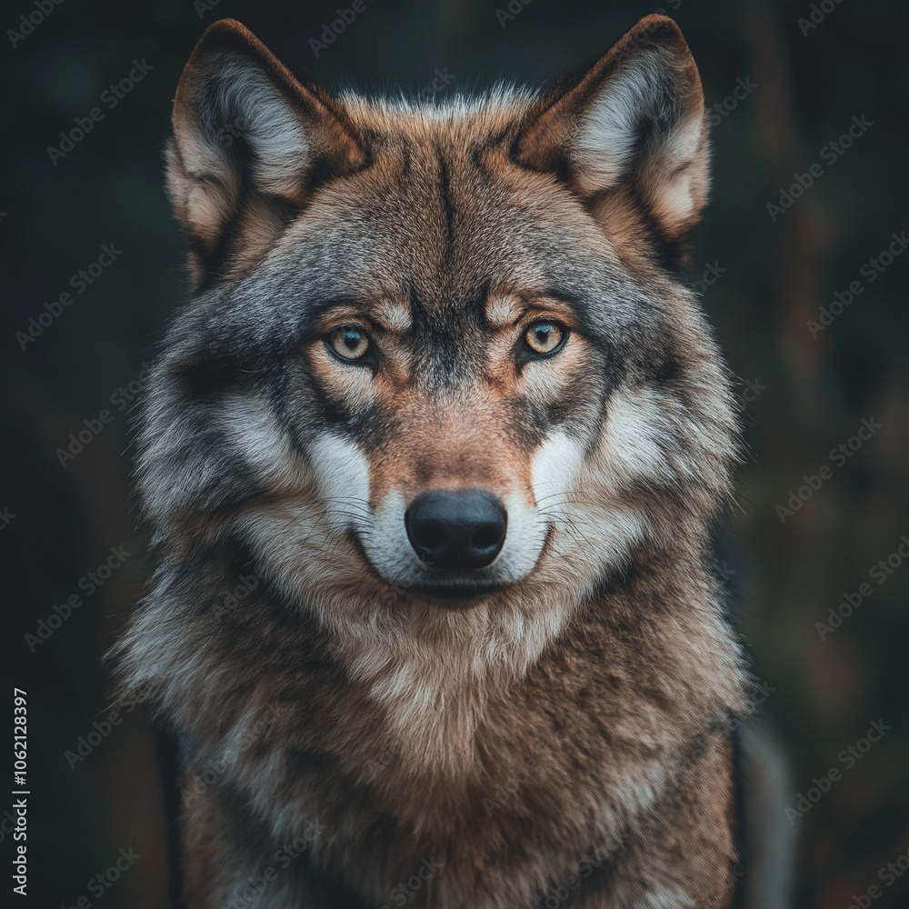 Fototapeta premium Majestic Close-up Illustration of a Wolf with Grey Eyes