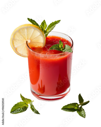 Fresh Tomato Juice with Lemon and Mint. Isolated from the background 