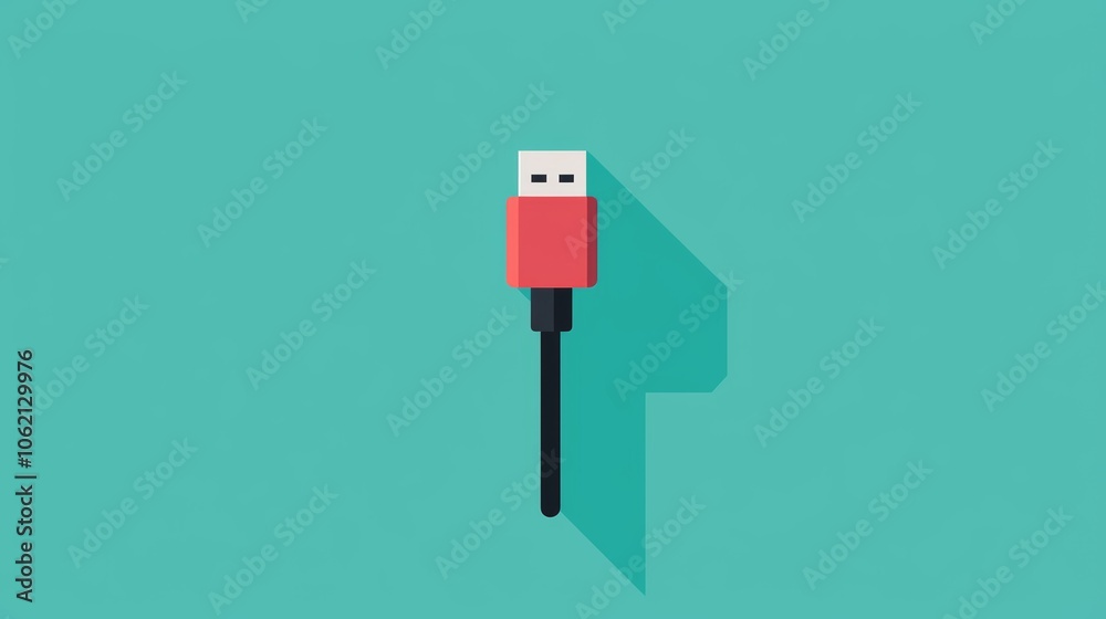 Charging cable icon, symbolizing energy and power for modern technology, flat illustration style. Charging cable icon, symbolizing energy and power for modern technology, flat illustration style.