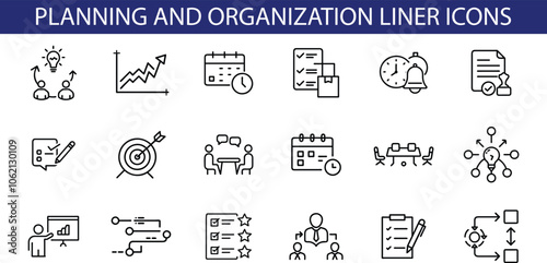 Planning And Organization Liner Icons Set For Business