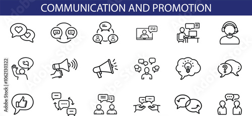 Communication and Promotion Line Icons Set
